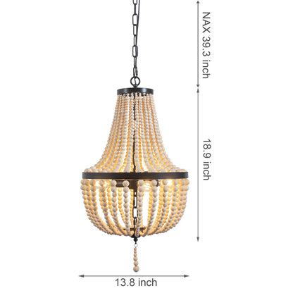 Farmhouse Wood Beaded Chandelier Modern Light