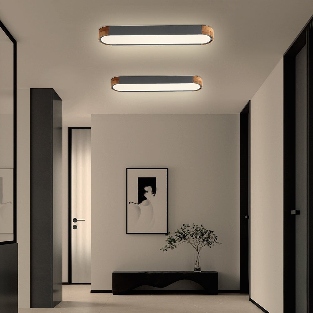Farmhouse Wood Long Oval Dimmable LED Flush Mount - 37 3000k/6000k