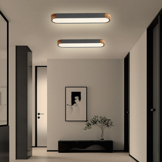 Farmhouse Wood Long Oval Dimmable LED Flush Mount - 37 3000k/6000k