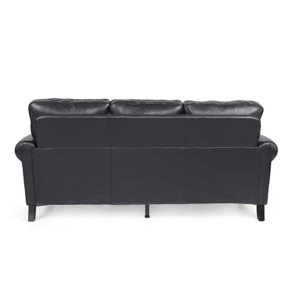 Faux Leather 3-seater Sofa with Birch Wood Legs and Nailheads