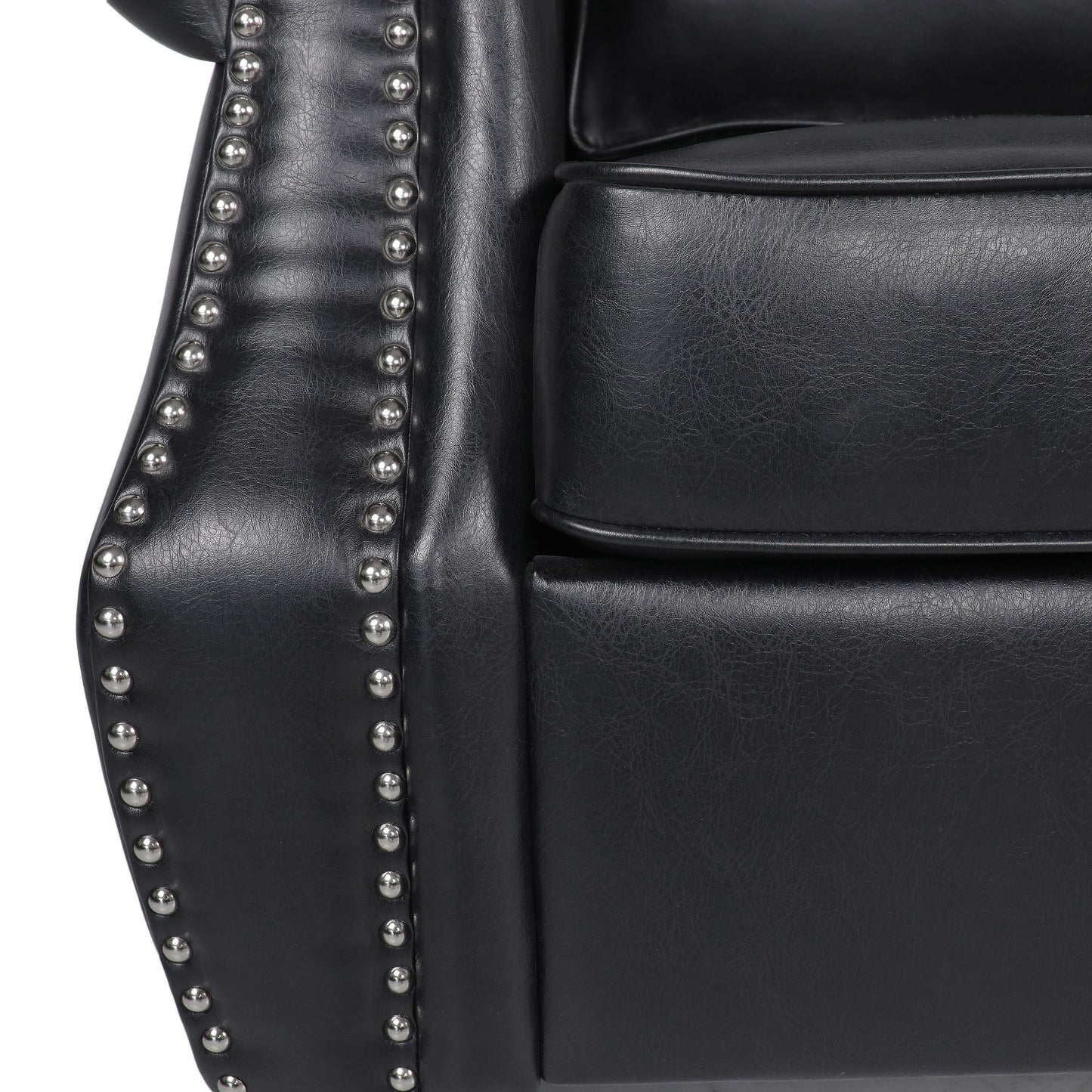 Faux Leather 3-seater Sofa with Birch Wood Legs and Nailheads
