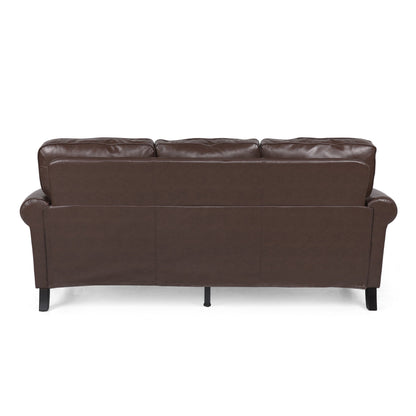 Faux Leather 3-seater Sofa with Birch Wood Legs and Nailheads