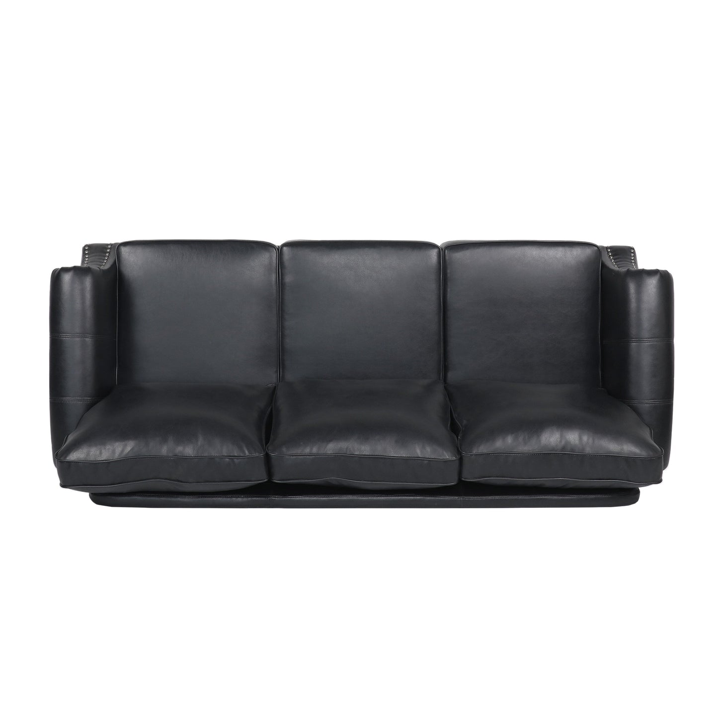 Faux Leather 3-seater Sofa with Birch Wood Legs and Nailheads
