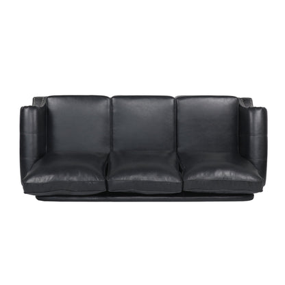 Faux Leather 3-seater Sofa with Birch Wood Legs and Nailheads
