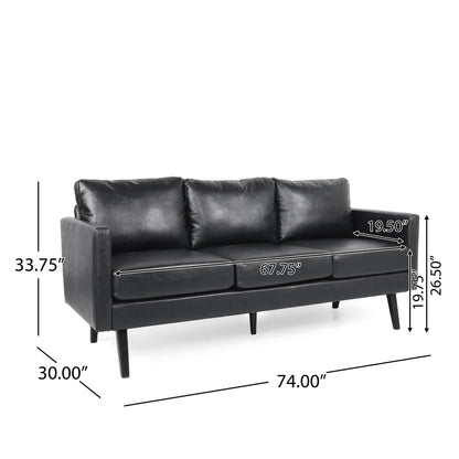 Faux Leather 3-seater Sofa with Birch Wood Legs