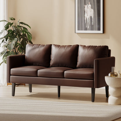 Faux Leather 3-seater Sofa with Birch Wood Legs