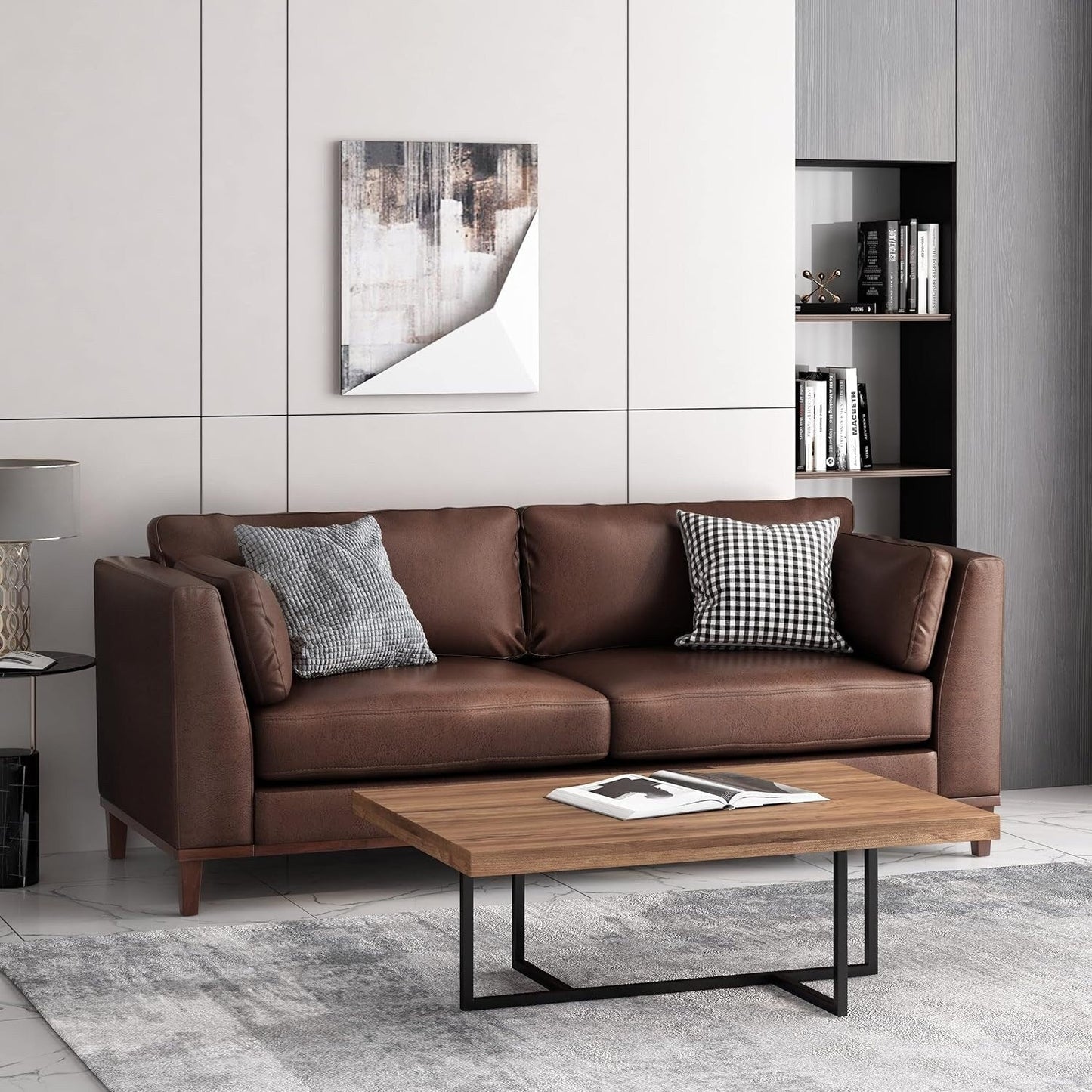 Faux Leather 3-seater Sofa with Birch Wood Legs