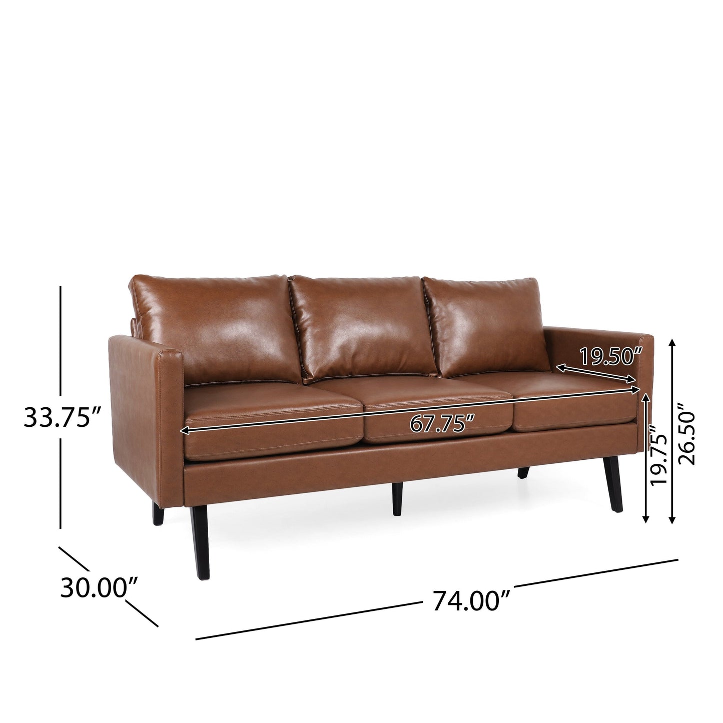 Faux Leather 3-seater Sofa with Birch Wood Legs