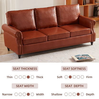 Faux Leather 3-seater Sofa with Rolled Arms and Nailhead