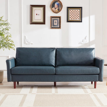 Faux Leather 3-seater Sofa with Wood Legs and Padded Cushions