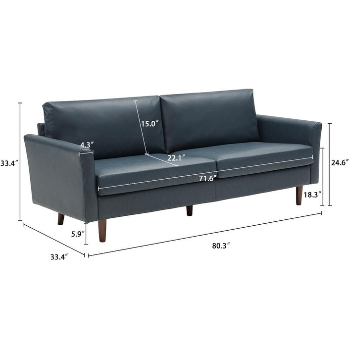 Faux Leather 3-seater Sofa with Wood Legs and Padded Cushions
