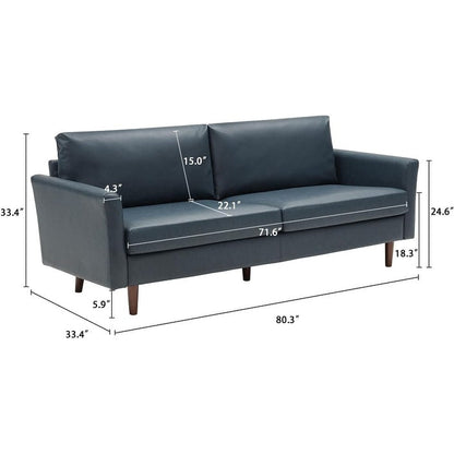 Faux Leather 3-seater Sofa with Wood Legs and Padded Cushions