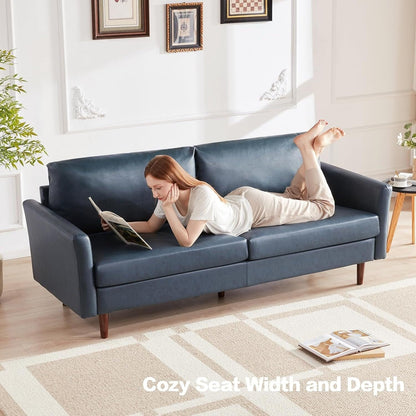 Faux Leather 3-seater Sofa with Wood Legs and Padded Cushions