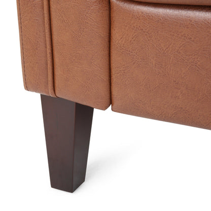 Faux Leather Button Tufted 3-seater Sofa with Birch Wood Legs