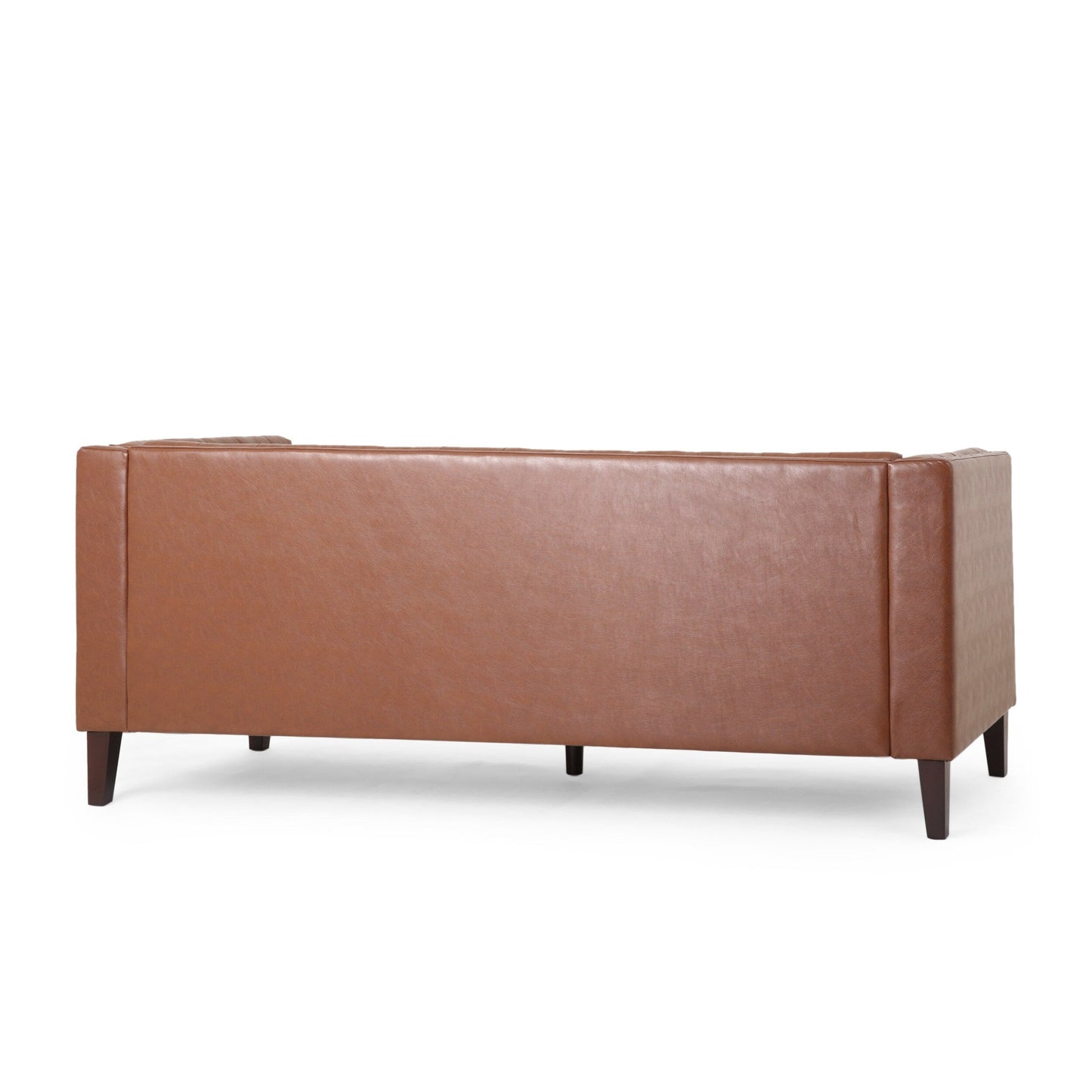 Faux Leather Button Tufted 3-seater Sofa with Birch Wood Legs