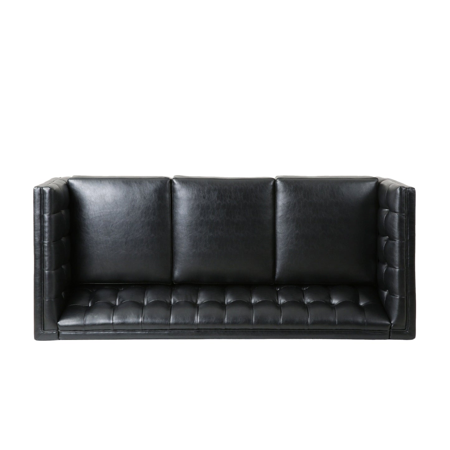 Faux Leather Button Tufted 3-seater Sofa with Birch Wood Legs