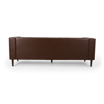 Faux Leather Button Tufted 3-seater Sofa with Birch Wood Legs