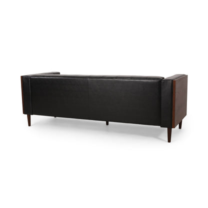 Faux Leather Button Tufted 3-seater Sofa with Birch Wood Legs