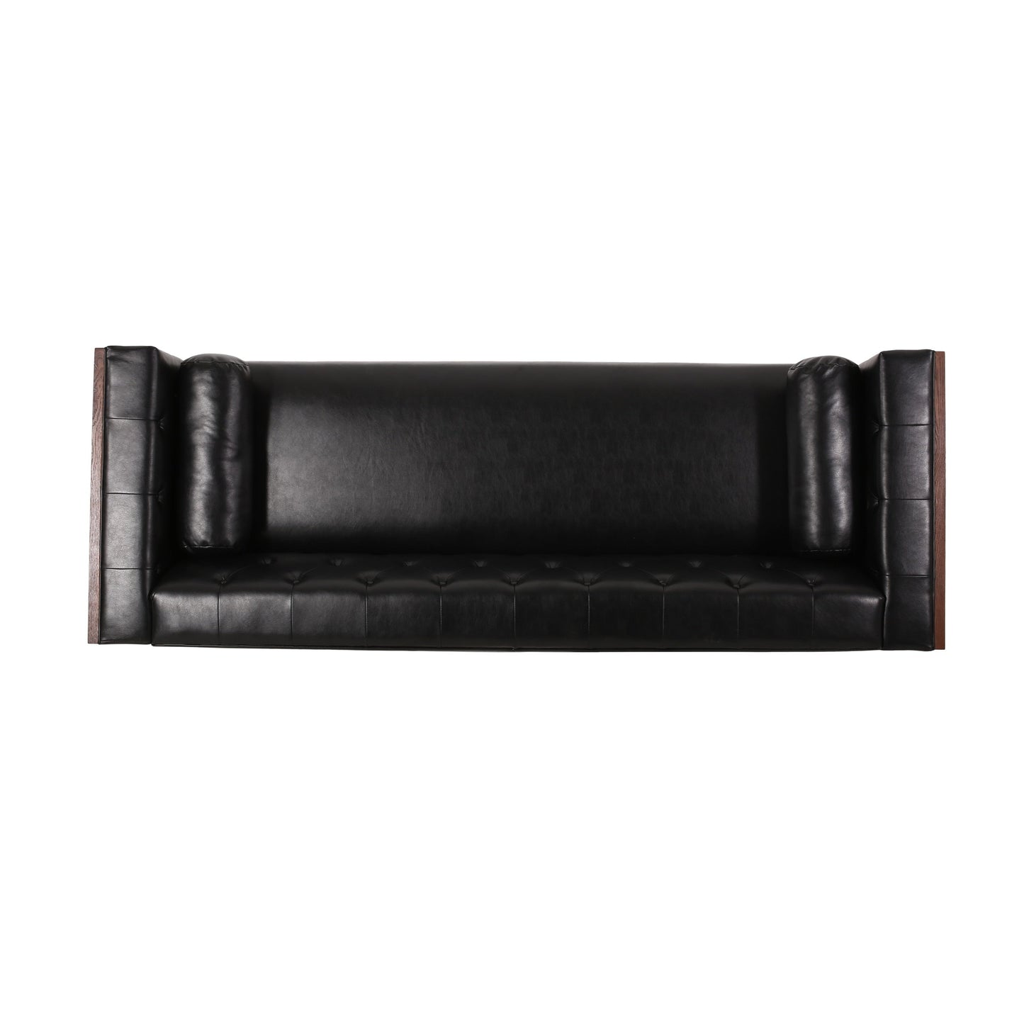 Faux Leather Button Tufted 3-seater Sofa with Birch Wood Legs