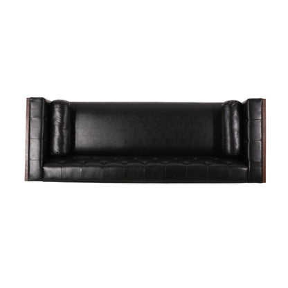 Faux Leather Button Tufted 3-seater Sofa with Birch Wood Legs