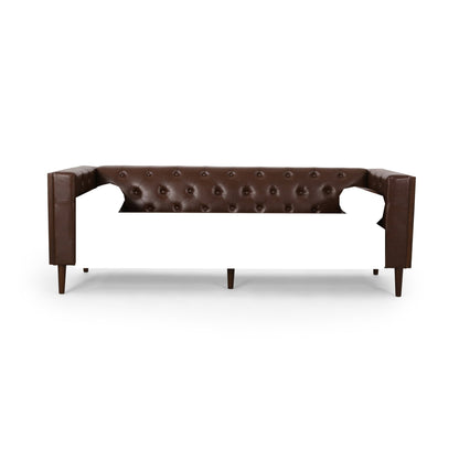Faux Leather Button Tufted 3-seater Sofa with Birch Wood Legs