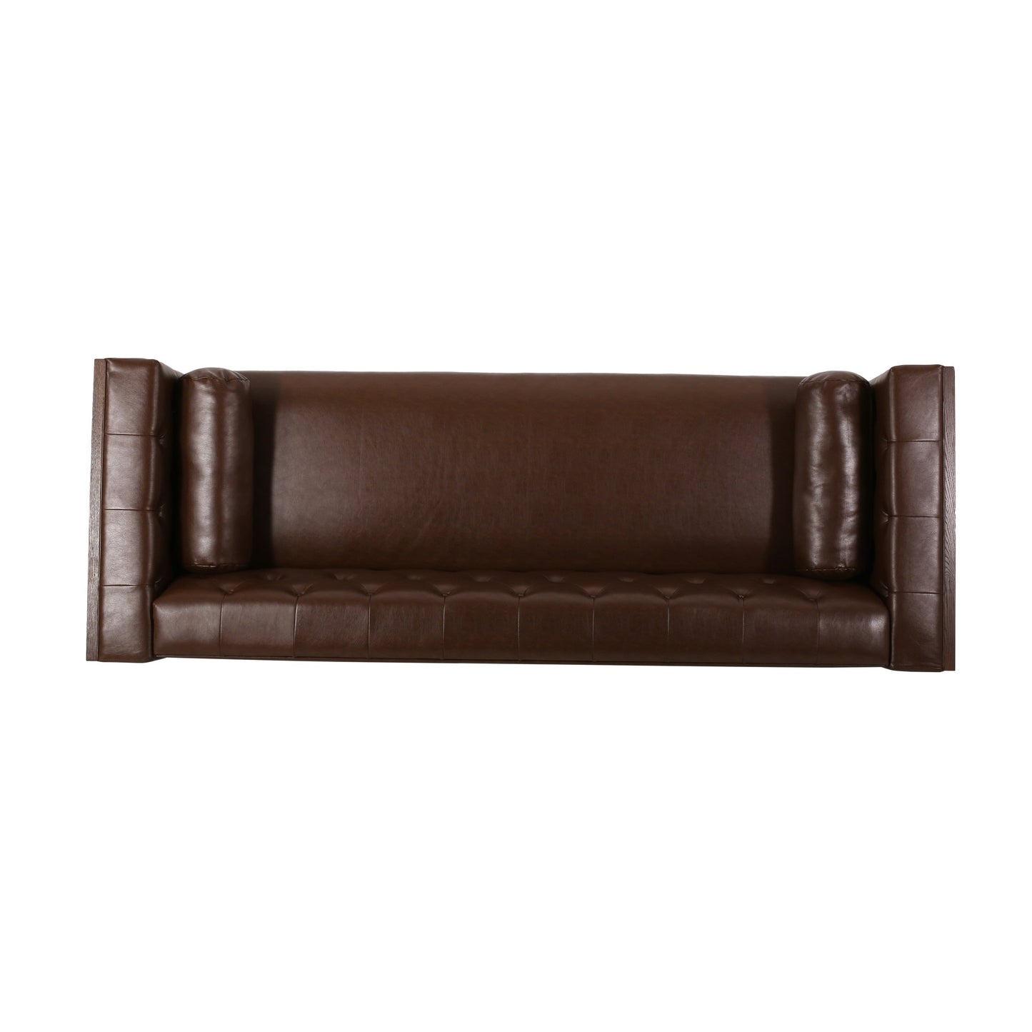 Faux Leather Button Tufted 3-seater Sofa with Birch Wood Legs