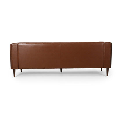 Faux Leather Button Tufted 3-seater Sofa with Birch Wood Legs