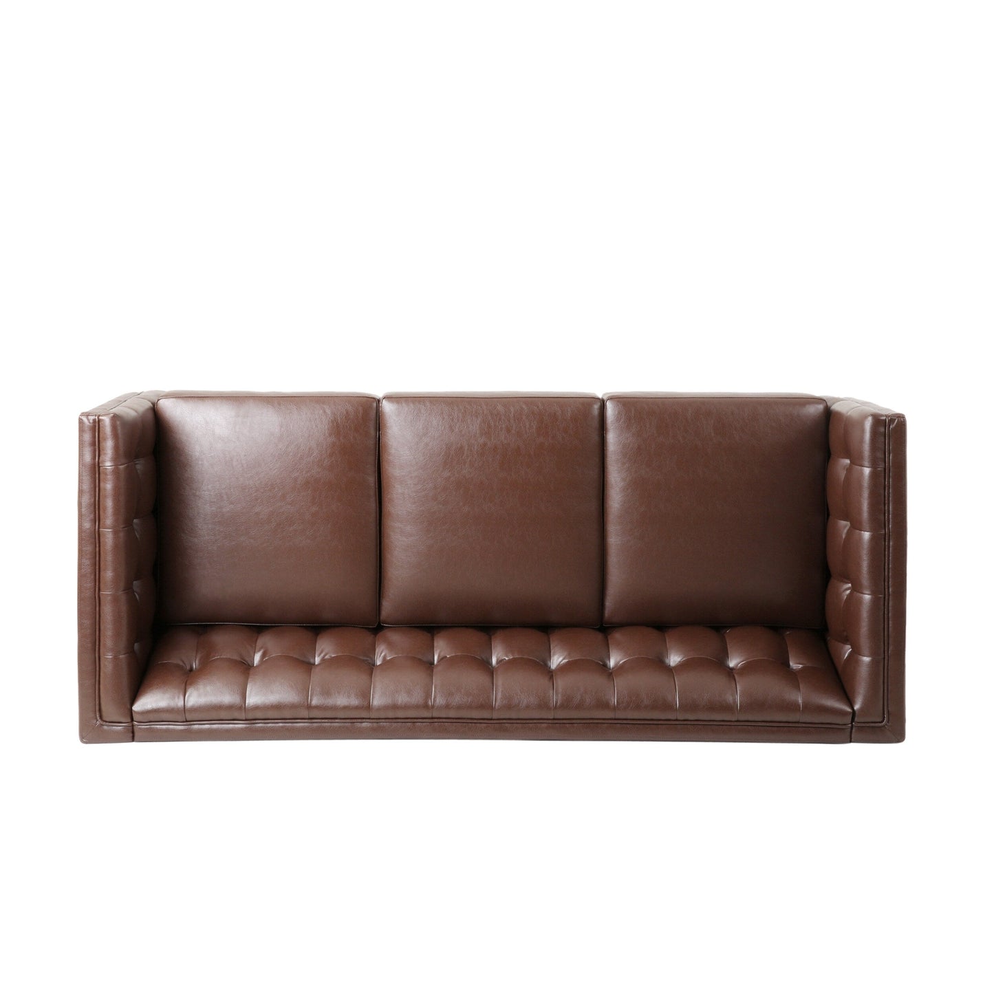 Faux Leather Button Tufted 3-seater Sofa with Birch Wood Legs