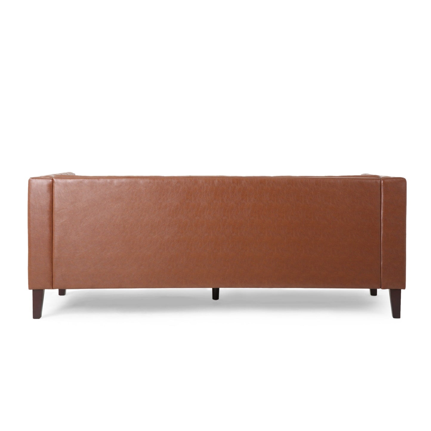 Faux Leather Button Tufted 3-seater Sofa with Birch Wood Legs