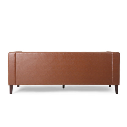 Faux Leather Button Tufted 3-seater Sofa with Birch Wood Legs