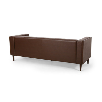 Faux Leather Button Tufted 3-seater Sofa with Birch Wood Legs