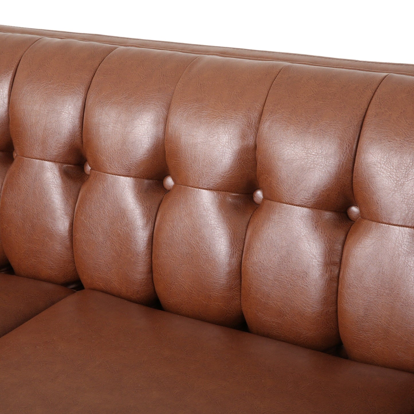 Faux Leather Button Tufted 3-seater Sofa with Birch Wood Legs
