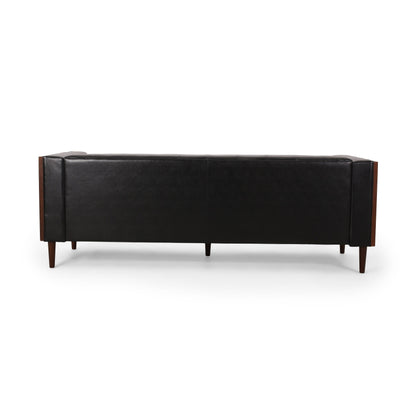 Faux Leather Button Tufted 3-seater Sofa with Birch Wood Legs