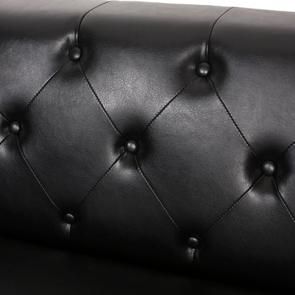 Faux Leather Button Tufted 3-seater Sofa with Birch Wood Legs