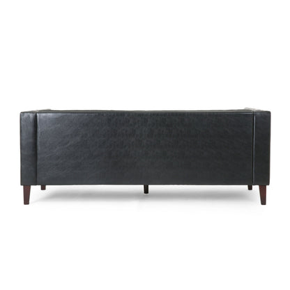 Faux Leather Button Tufted 3-seater Sofa with Birch Wood Legs