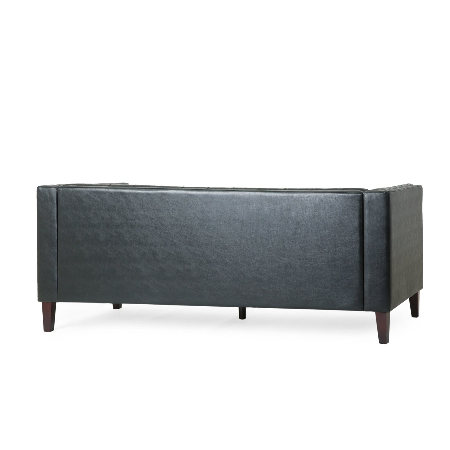 Faux Leather Button Tufted 3-seater Sofa with Birch Wood Legs