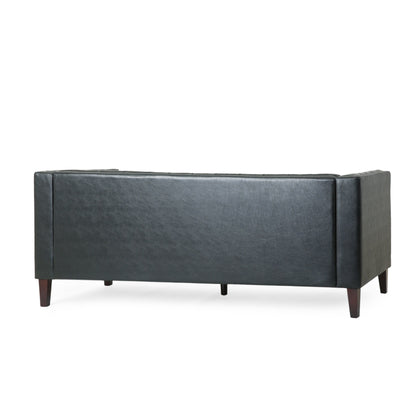 Faux Leather Button Tufted 3-seater Sofa with Birch Wood Legs