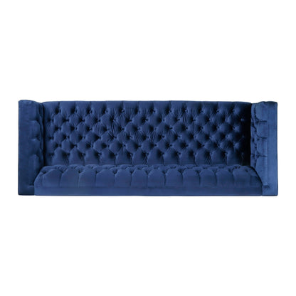 Faux Leather Button Tufted 3-seater Sofa with T-shaped Iron Legs