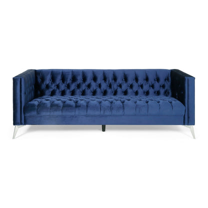 Faux Leather Button Tufted 3-seater Sofa with T-shaped Iron Legs