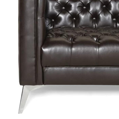 Faux Leather Button Tufted 3-seater Sofa with T-shaped Iron Legs