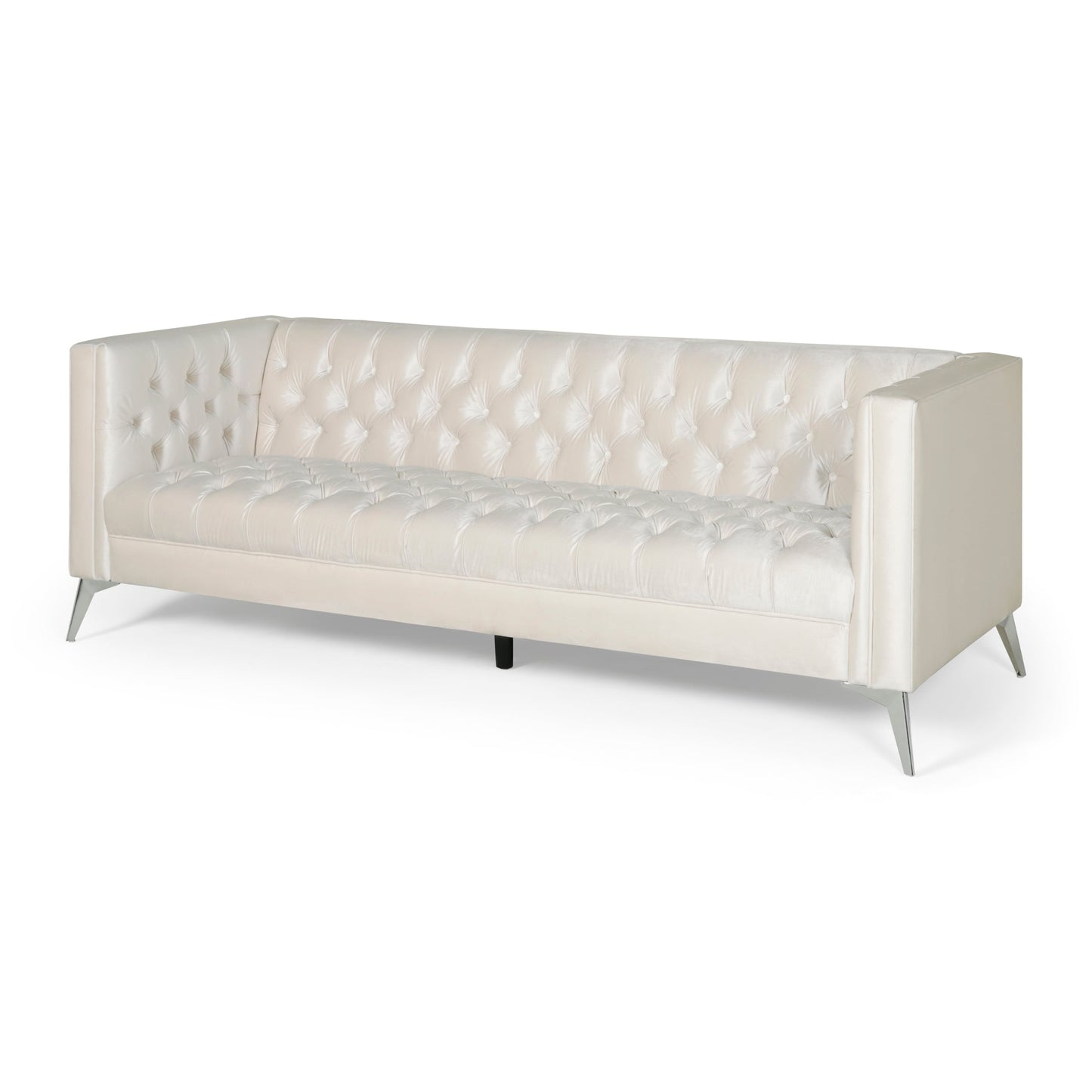 Faux Leather Button Tufted 3-seater Sofa with T-shaped Iron Legs