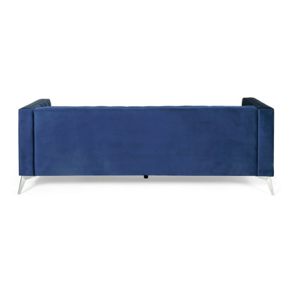 Faux Leather Button Tufted 3-seater Sofa with T-shaped Iron Legs