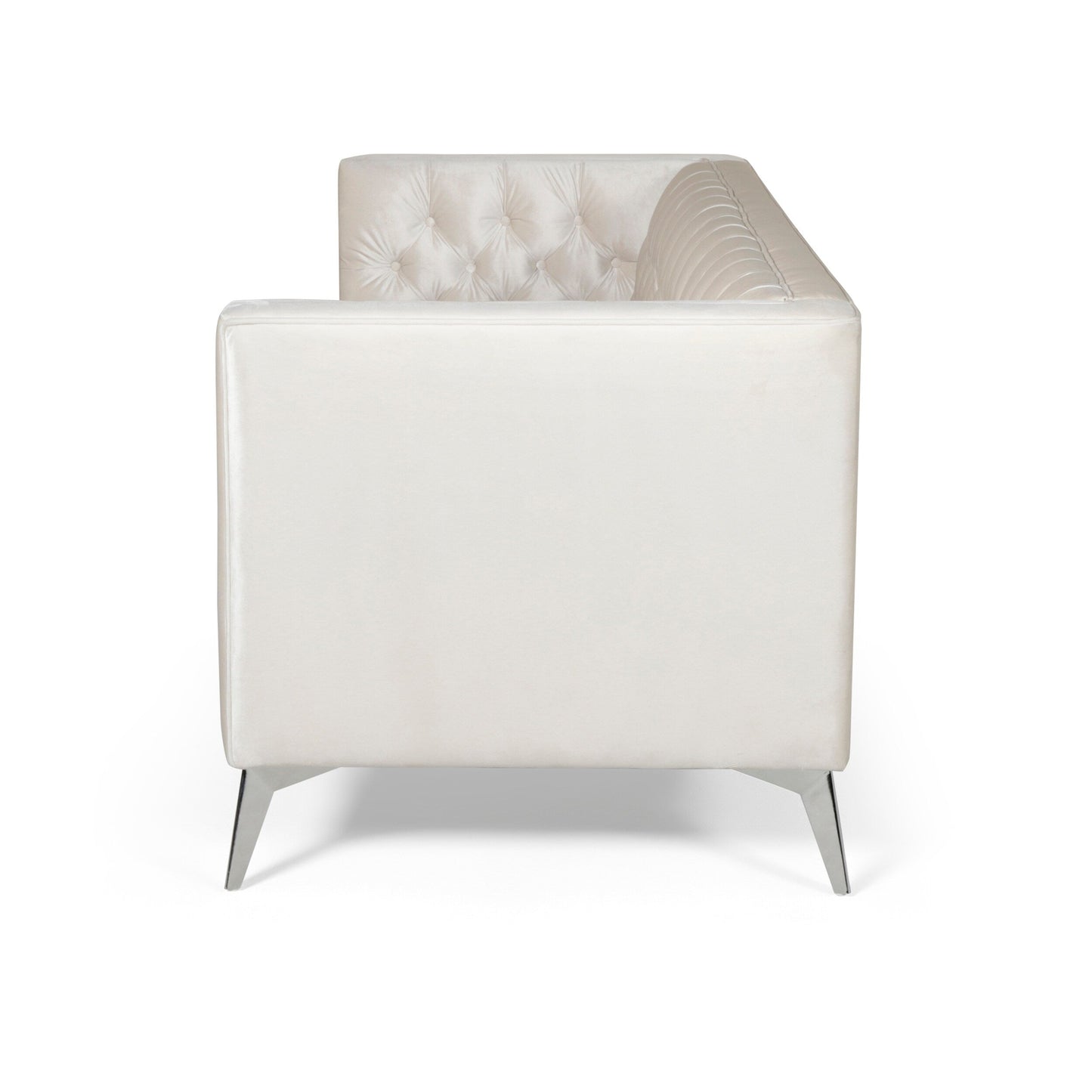 Faux Leather Button Tufted 3-seater Sofa with T-shaped Iron Legs
