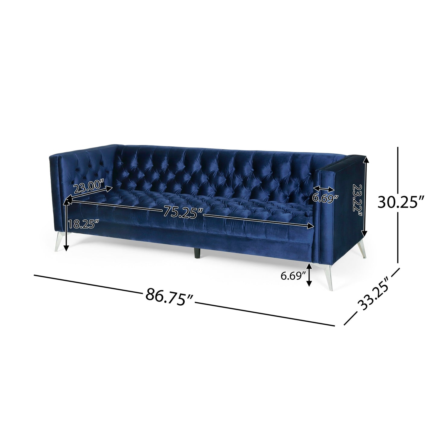 Faux Leather Button Tufted 3-seater Sofa with T-shaped Iron Legs