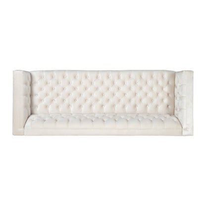 Faux Leather Button Tufted 3-seater Sofa with T-shaped Iron Legs