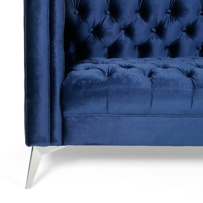Faux Leather Button Tufted 3-seater Sofa with T-shaped Iron Legs