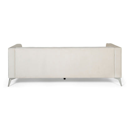 Faux Leather Button Tufted 3-seater Sofa with T-shaped Iron Legs