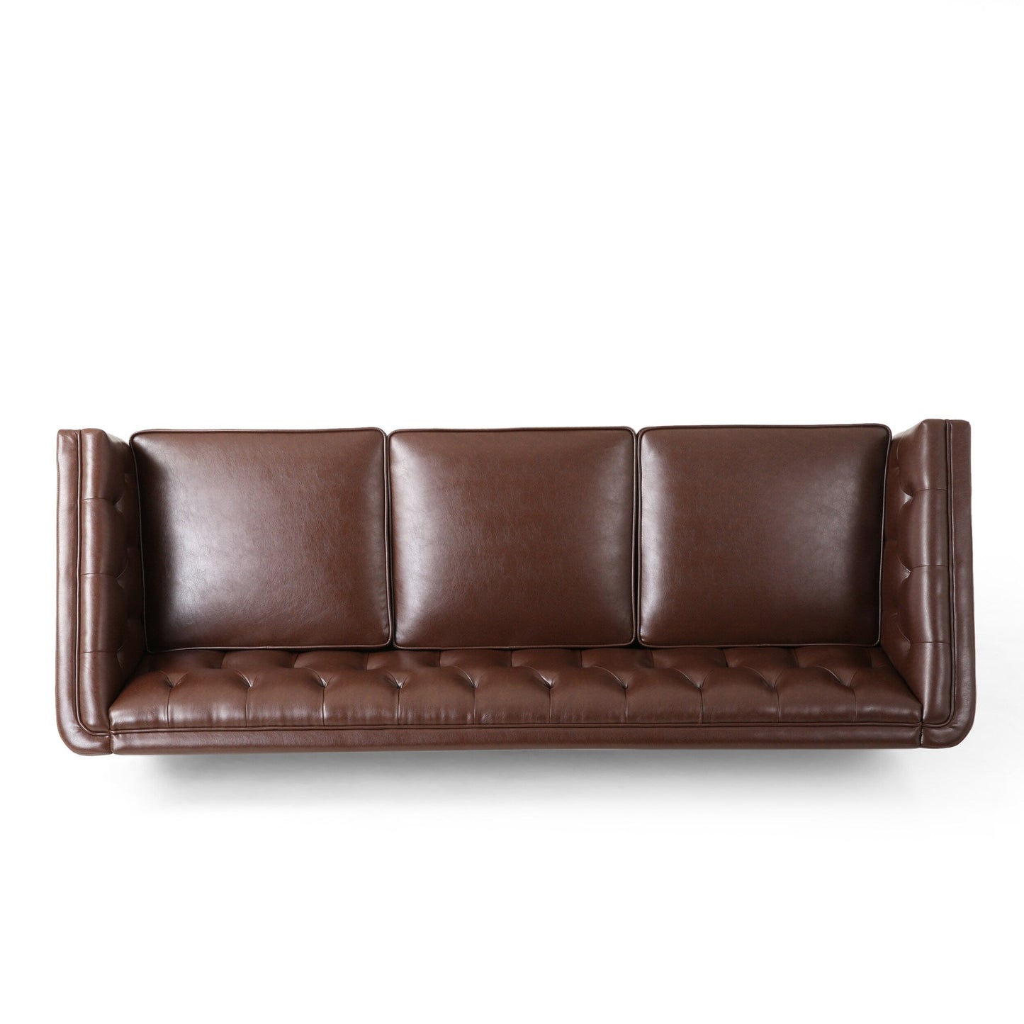 Faux Leather Button Tufted 3-seater Sofa with Wood Legs