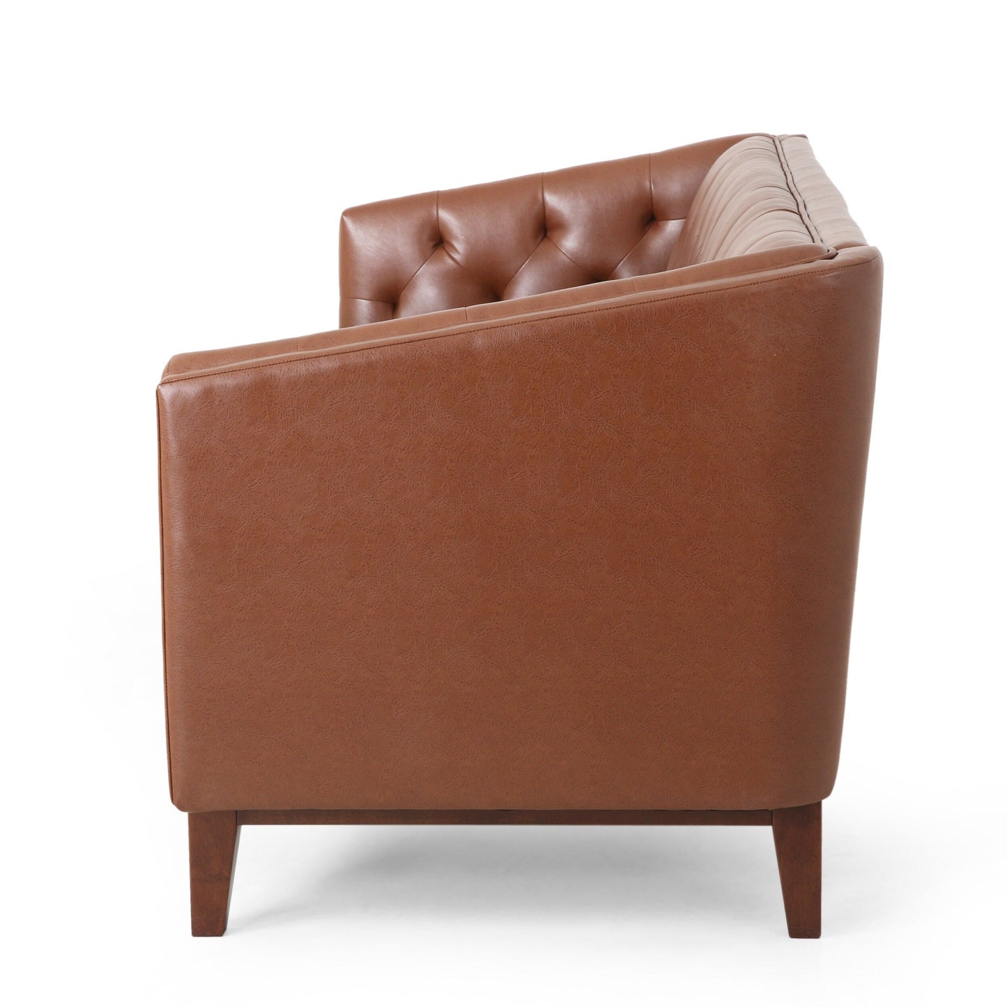 Faux Leather Button Tufted 3-seater Sofa with Wood Legs