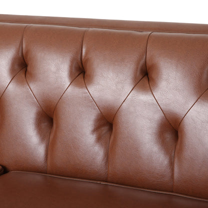 Faux Leather Button Tufted 3-seater Sofa with Wood Legs